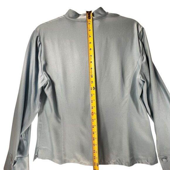 NWOT Talbots Womens 10 Blue Silk Wool Blend Blouse Button Up V Neckline Elegant - Picture 10 of 12
